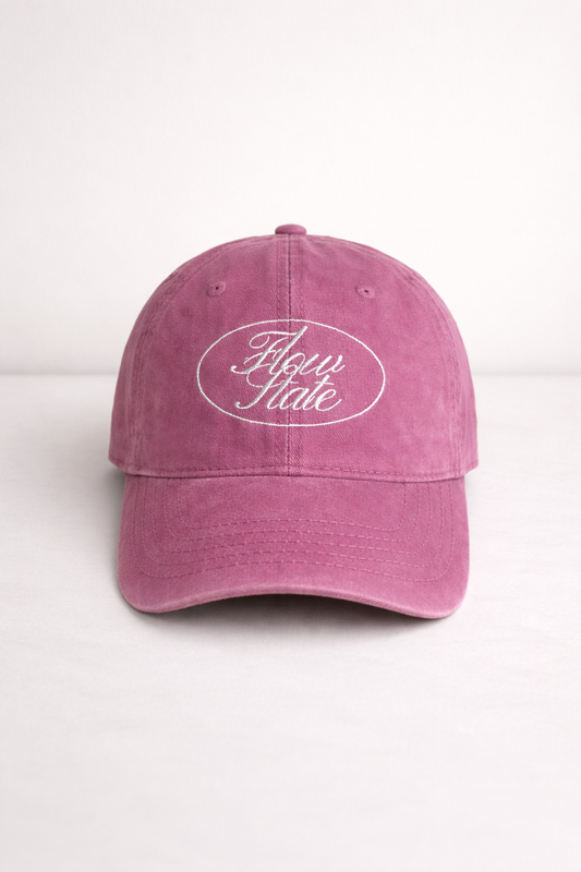 Pink vintage washed cotton cap with embroidered Flow State logo