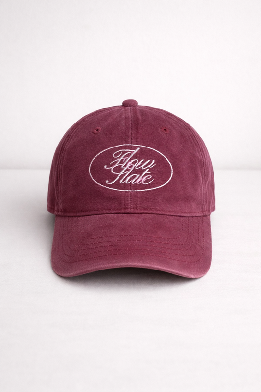 bordeaux vintage washed cotton cap with embroidered Flow State logo